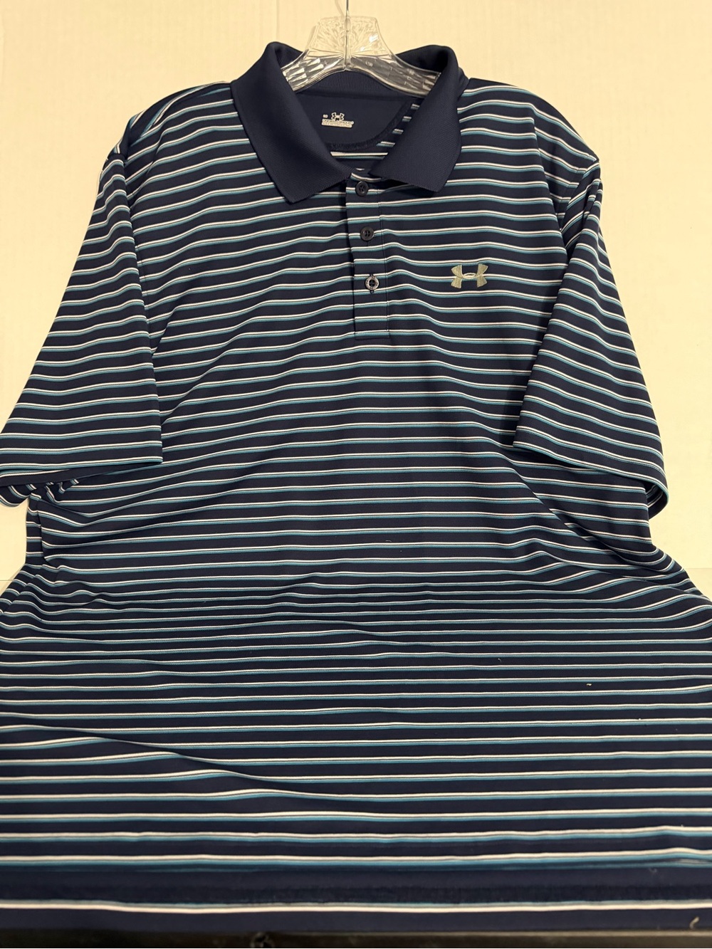 Under Armour Men’s Navy and Light Blue Striped Polo